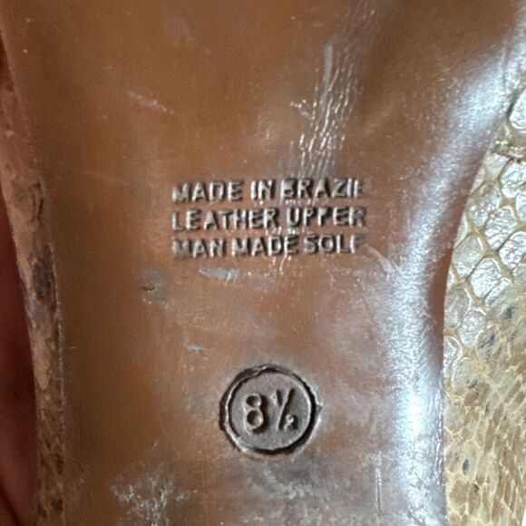 Bronx Claudine Python Snake Skin Square Toe Heels Sz 8.5 Brass Buckle - Picture 8 of 10